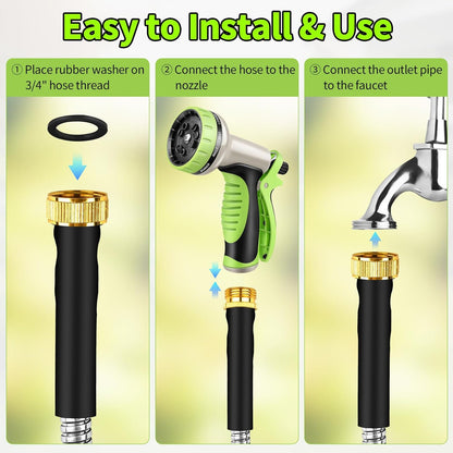 75FT Garden Hose, Stainless Steel Water Hose, 10 Function Nozzle