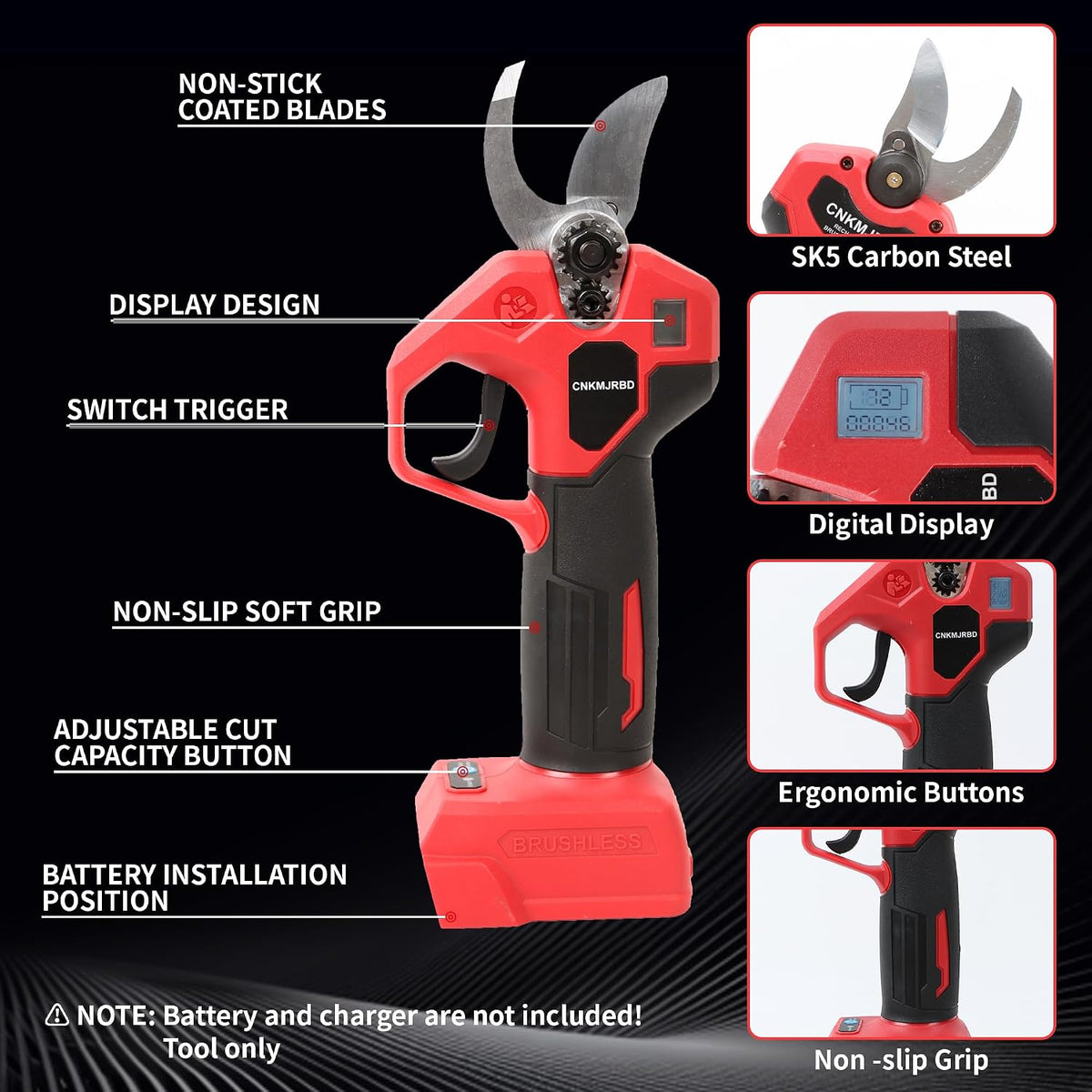 Pruning Shears Compatible with Dewalt 20V Battery,LCD Display SK5 Blades