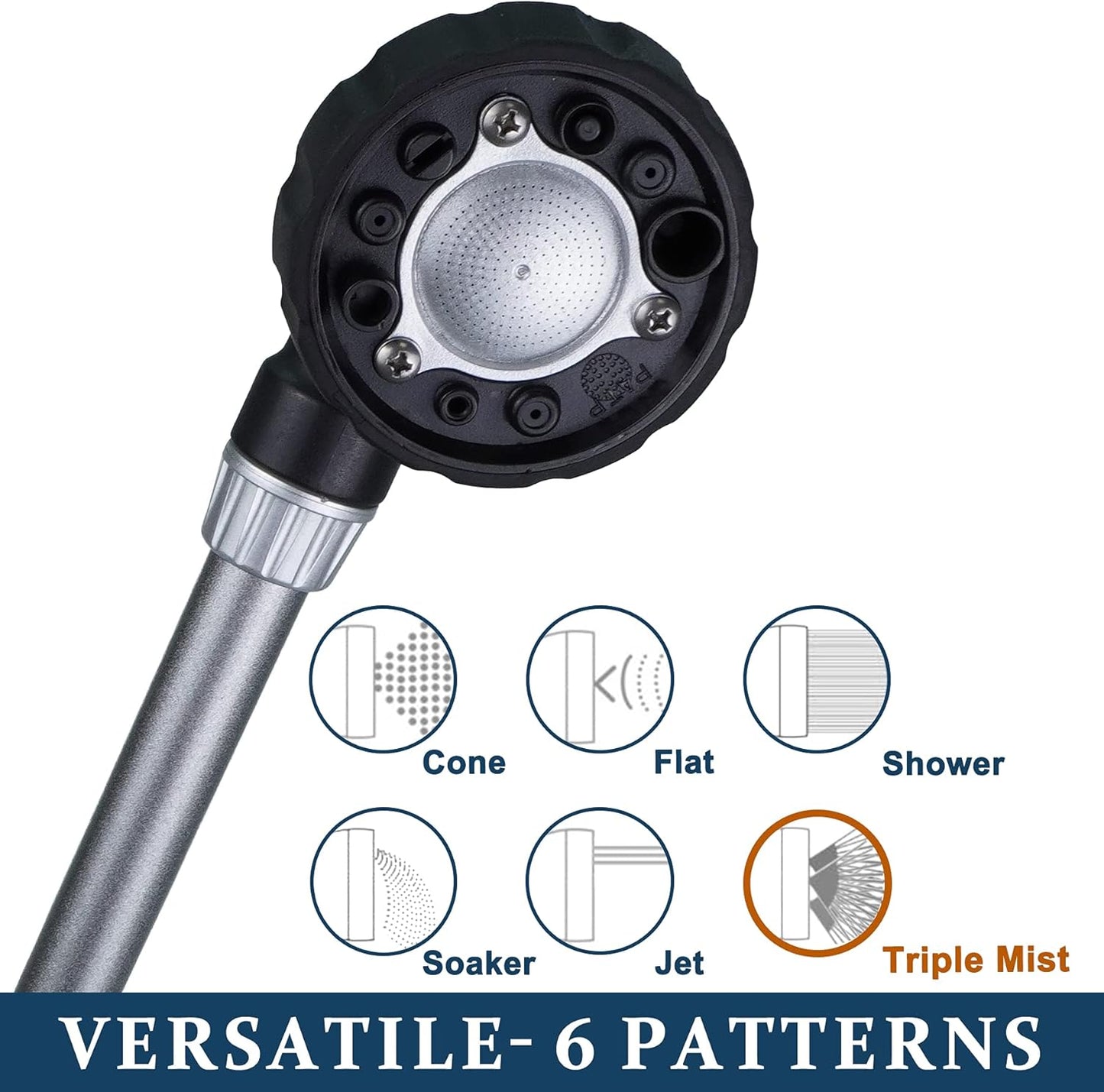 Watering Wand for Hanging Baskets & Windows, Lightweight 6-Spray Wand, Ergonomic Nozzle for Garden, Patio, Car Cleaning (Silver- Black, 22 Inch)