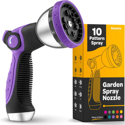 Hose Nozzle [Purple] Heavy Duty Hose Sprayer With 10 Adjustable Watering Patterns. Thumb Control Design, Comfortable Ergonomic Grip, Garden Hose Nozzle for Watering Plants & Lawns/Fun showers/Cleaning