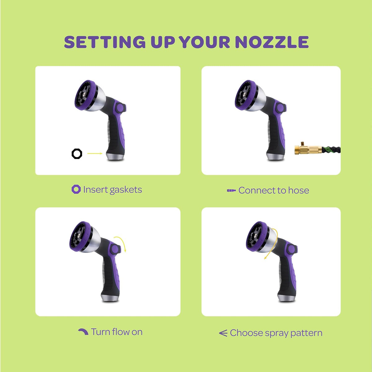 Hose Nozzle [Purple] Heavy Duty Hose Sprayer With 10 Adjustable Watering Patterns. Thumb Control Design, Comfortable Ergonomic Grip, Garden Hose Nozzle for Watering Plants & Lawns/Fun showers/Cleaning