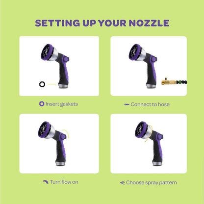 Hose Nozzle [Purple] Heavy Duty Hose Sprayer With 10 Adjustable Watering Patterns. Thumb Control Design, Comfortable Ergonomic Grip, Garden Hose Nozzle for Watering Plants & Lawns/Fun showers/Cleaning