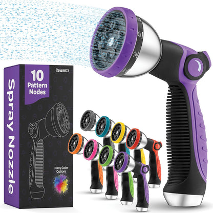 Hose Nozzle [Purple] Heavy Duty Hose Sprayer With 10 Adjustable Watering Patterns. Thumb Control Design, Comfortable Ergonomic Grip, Garden Hose Nozzle for Watering Plants & Lawns/Fun showers/Cleaning
