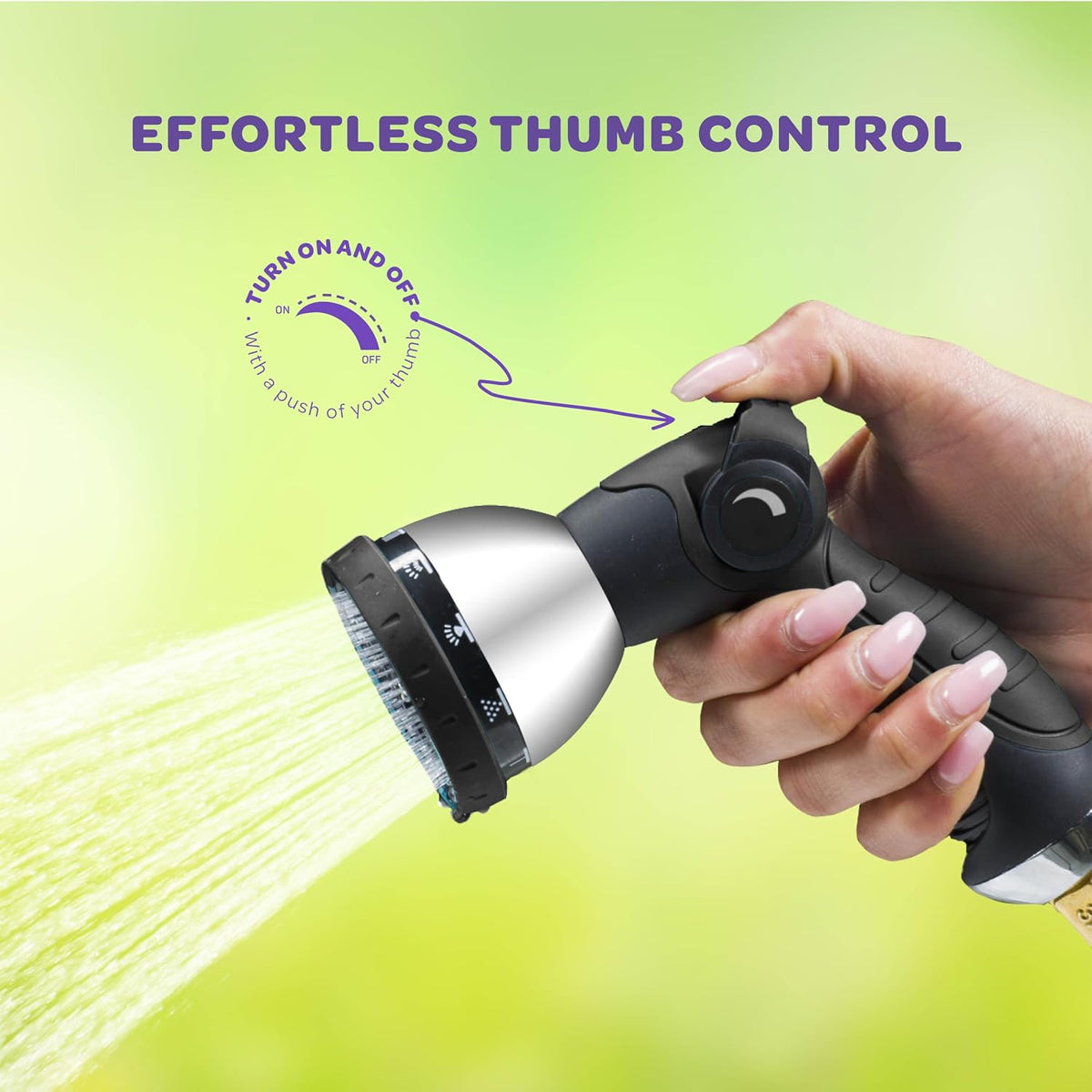 Hose Nozzle [Purple] Heavy Duty Hose Sprayer With 10 Adjustable Watering Patterns. Thumb Control Design, Comfortable Ergonomic Grip, Garden Hose Nozzle for Watering Plants & Lawns/Fun showers/Cleaning