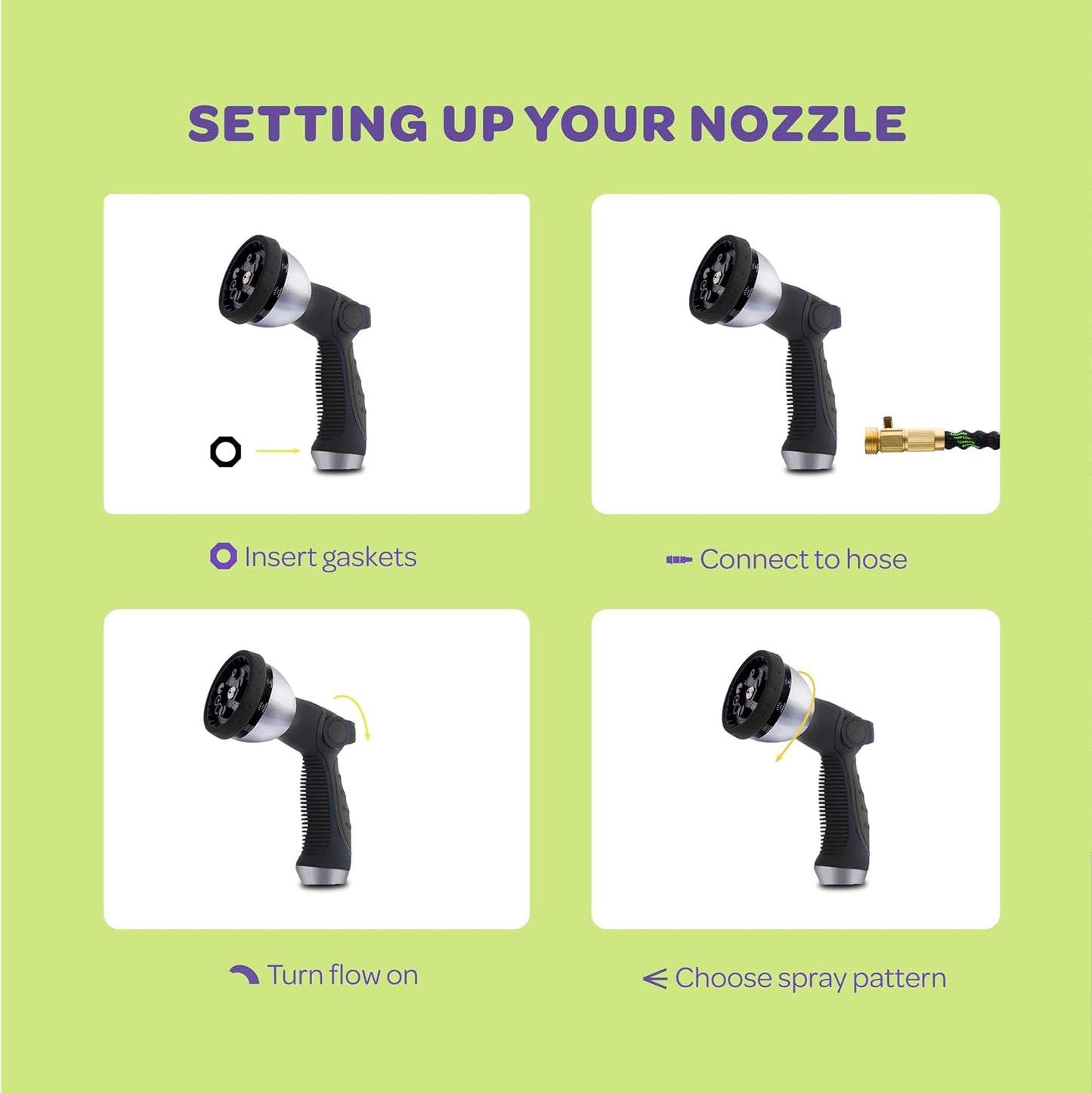 Hose Nozzle [Purple] Heavy Duty Hose Sprayer With 10 Adjustable Watering Patterns. Thumb Control Design, Comfortable Ergonomic Grip, Garden Hose Nozzle for Watering Plants & Lawns/Fun showers/Cleaning