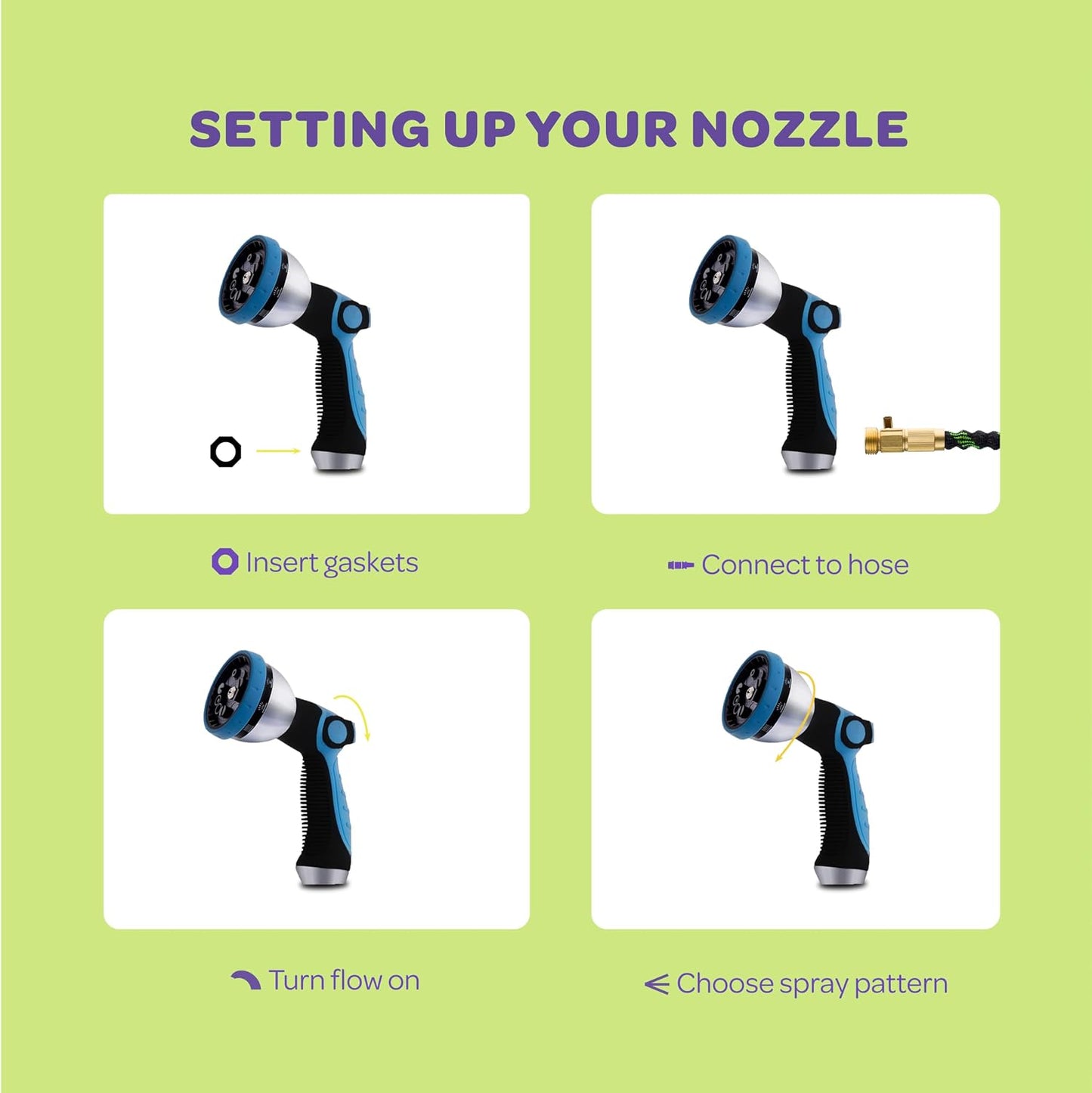 Hose Nozzle [Purple] Heavy Duty Hose Sprayer With 10 Adjustable Watering Patterns. Thumb Control Design, Comfortable Ergonomic Grip, Garden Hose Nozzle for Watering Plants & Lawns/Fun showers/Cleaning