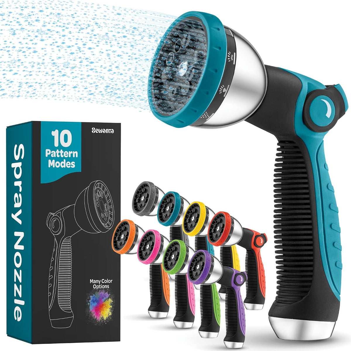 Hose Nozzle [Purple] Heavy Duty Hose Sprayer With 10 Adjustable Watering Patterns. Thumb Control Design, Comfortable Ergonomic Grip, Garden Hose Nozzle for Watering Plants & Lawns/Fun showers/Cleaning