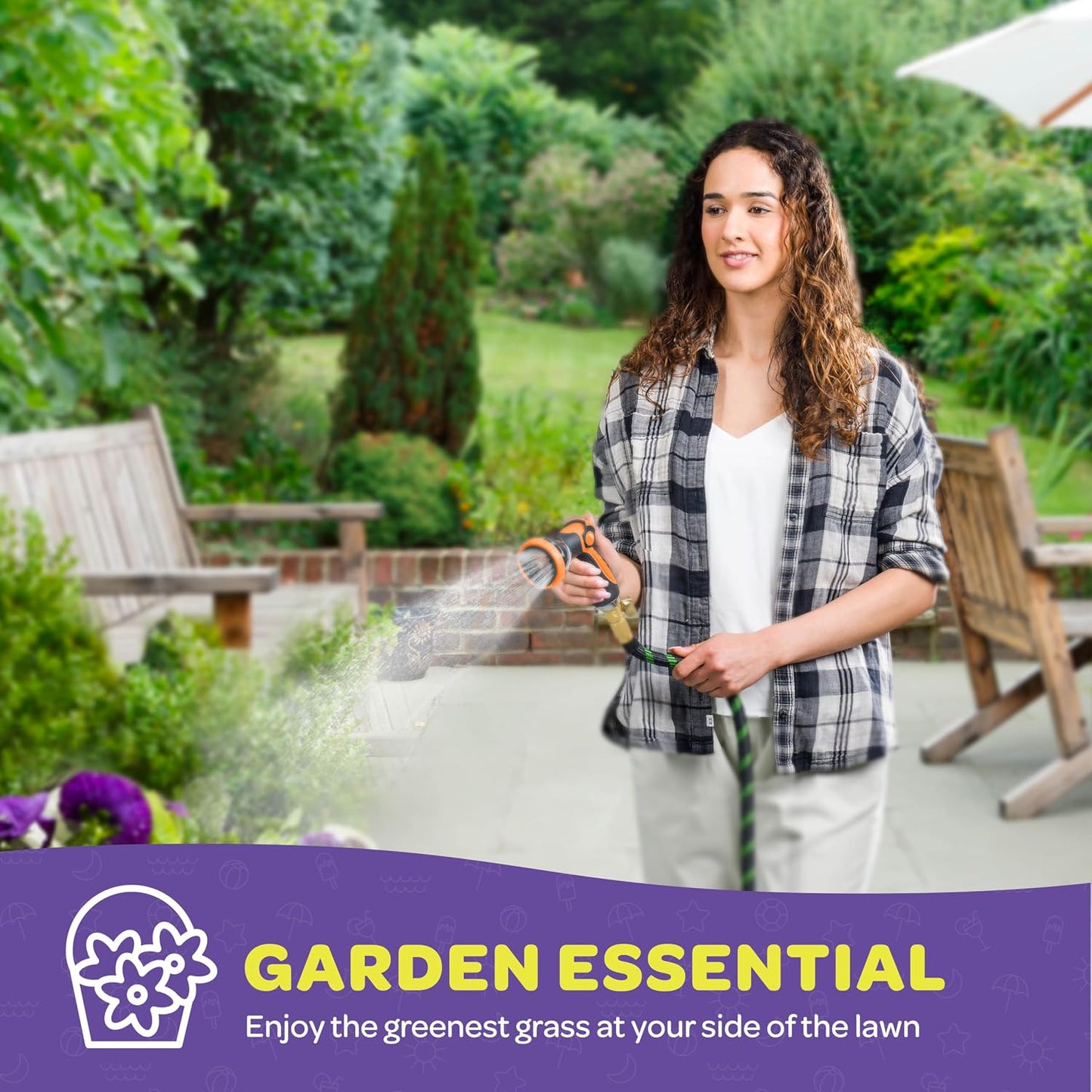 Hose Nozzle [Purple] Heavy Duty Hose Sprayer With 10 Adjustable Watering Patterns. Thumb Control Design, Comfortable Ergonomic Grip, Garden Hose Nozzle for Watering Plants & Lawns/Fun showers/Cleaning