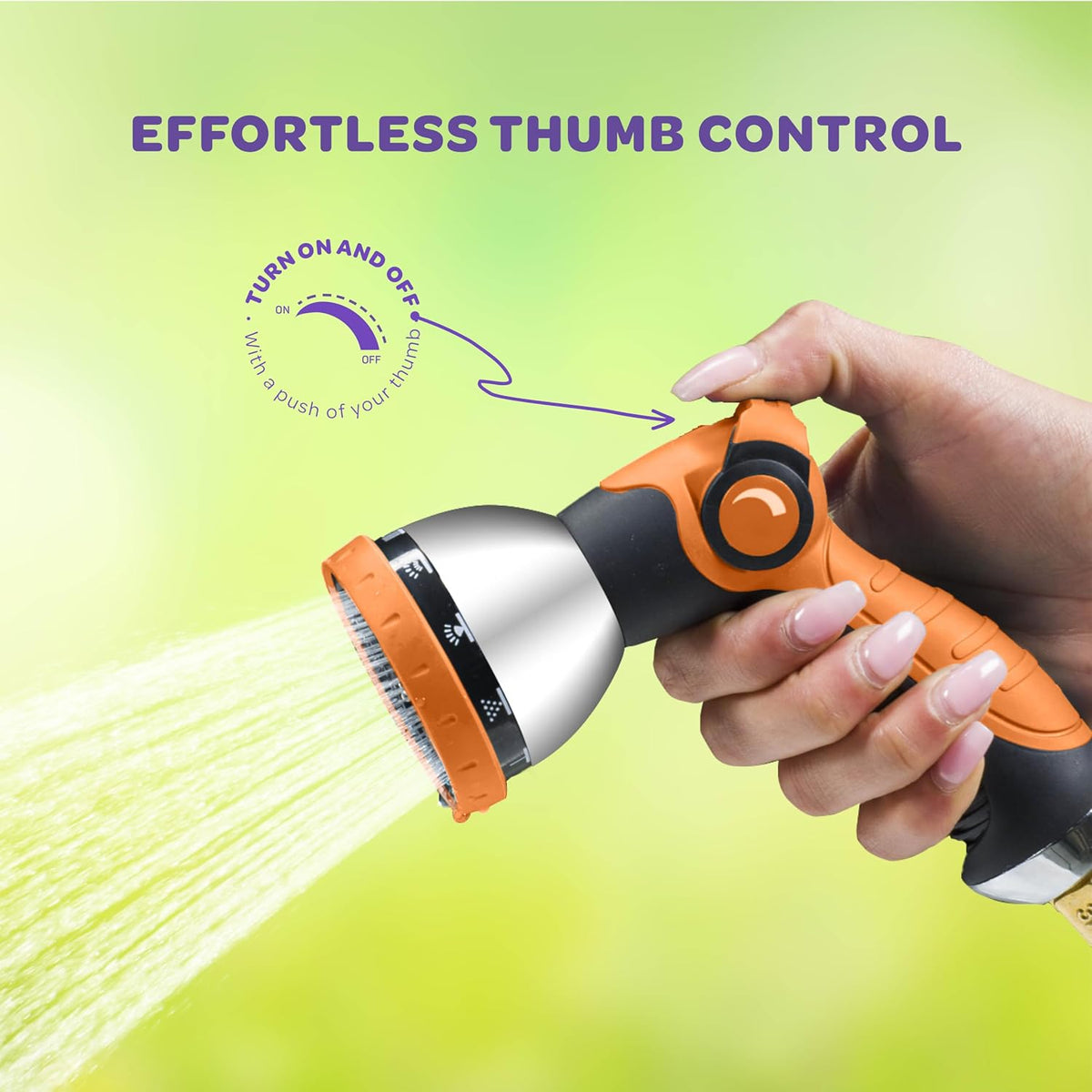 Hose Nozzle [Purple] Heavy Duty Hose Sprayer With 10 Adjustable Watering Patterns. Thumb Control Design, Comfortable Ergonomic Grip, Garden Hose Nozzle for Watering Plants & Lawns/Fun showers/Cleaning
