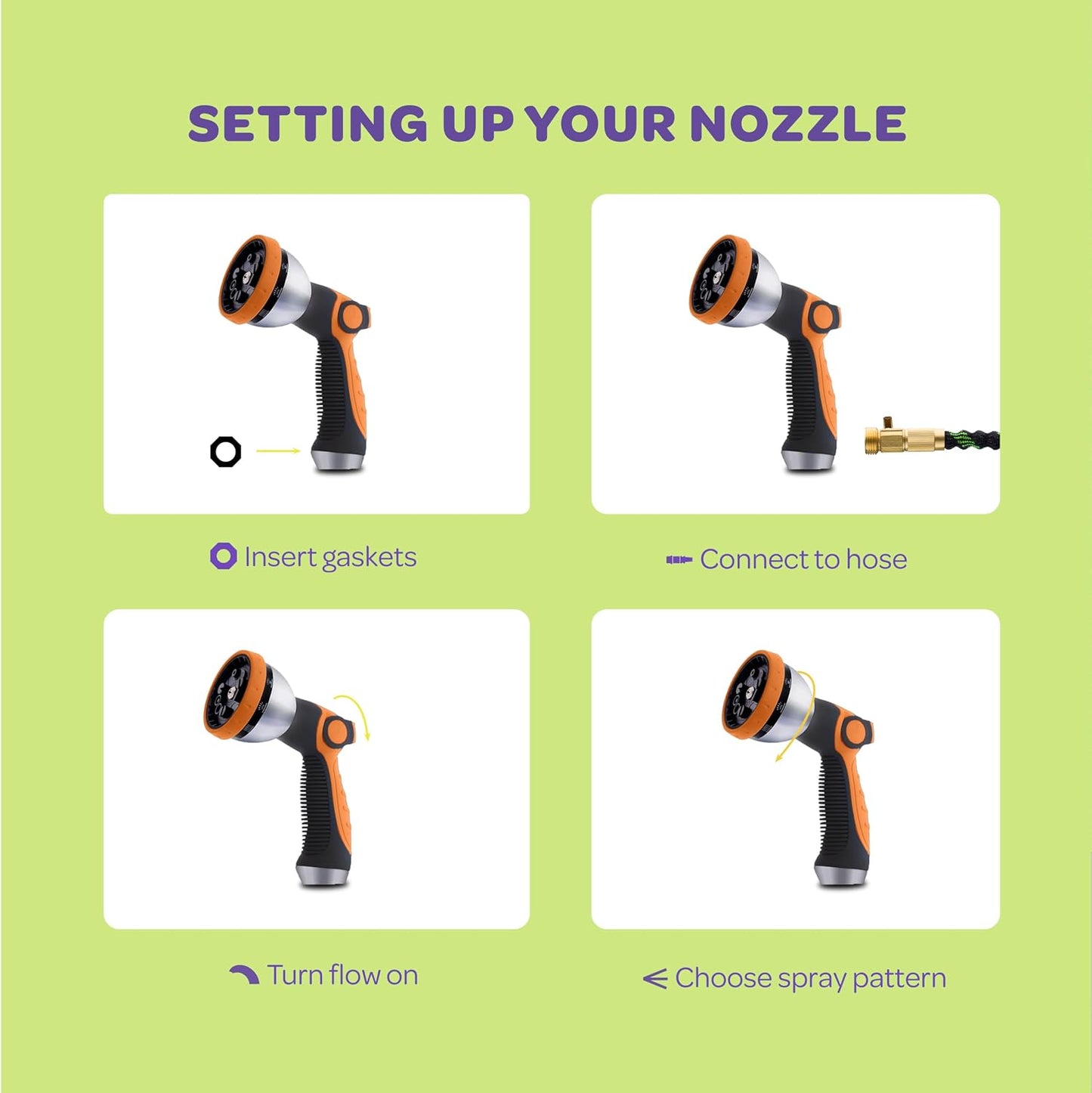 Hose Nozzle [Purple] Heavy Duty Hose Sprayer With 10 Adjustable Watering Patterns. Thumb Control Design, Comfortable Ergonomic Grip, Garden Hose Nozzle for Watering Plants & Lawns/Fun showers/Cleaning