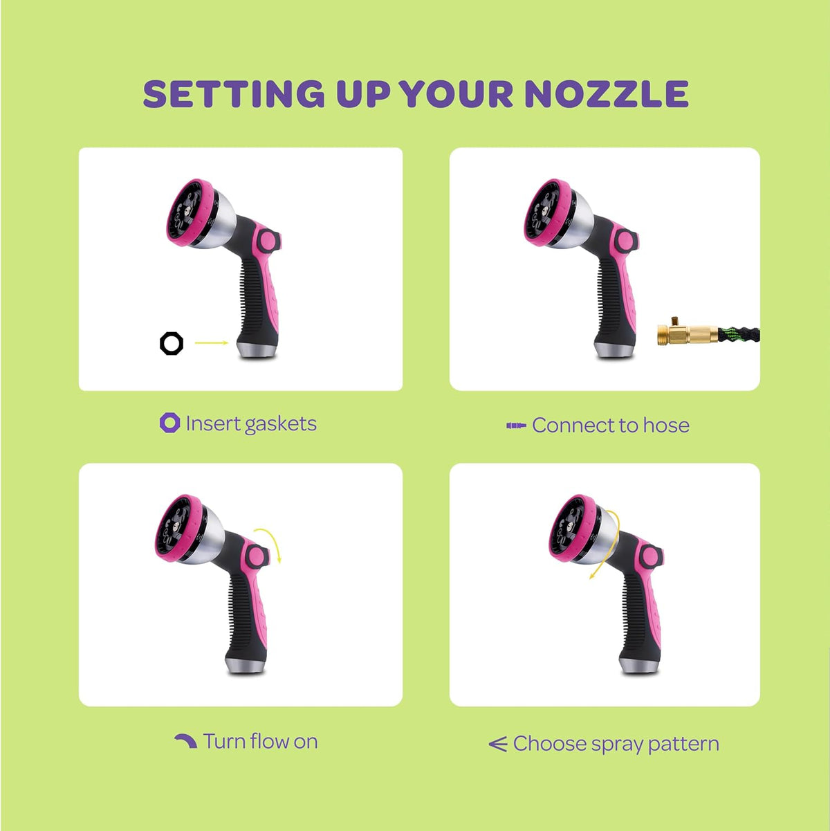 Hose Nozzle [Purple] Heavy Duty Hose Sprayer With 10 Adjustable Watering Patterns. Thumb Control Design, Comfortable Ergonomic Grip, Garden Hose Nozzle for Watering Plants & Lawns/Fun showers/Cleaning