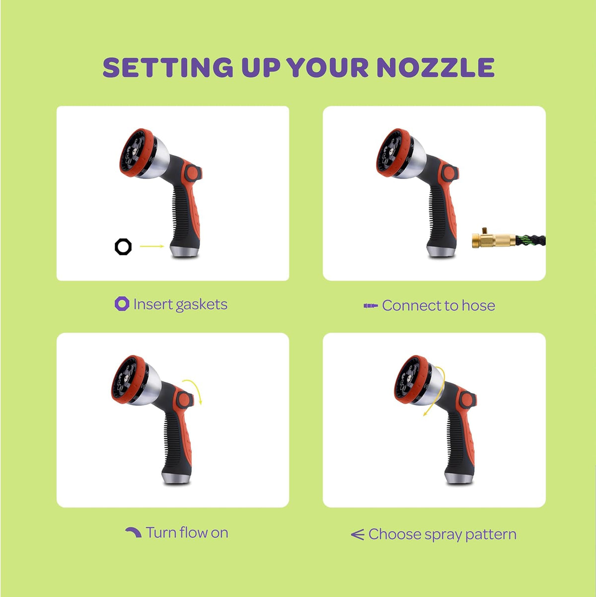 Hose Nozzle [Purple] Heavy Duty Hose Sprayer With 10 Adjustable Watering Patterns. Thumb Control Design, Comfortable Ergonomic Grip, Garden Hose Nozzle for Watering Plants & Lawns/Fun showers/Cleaning
