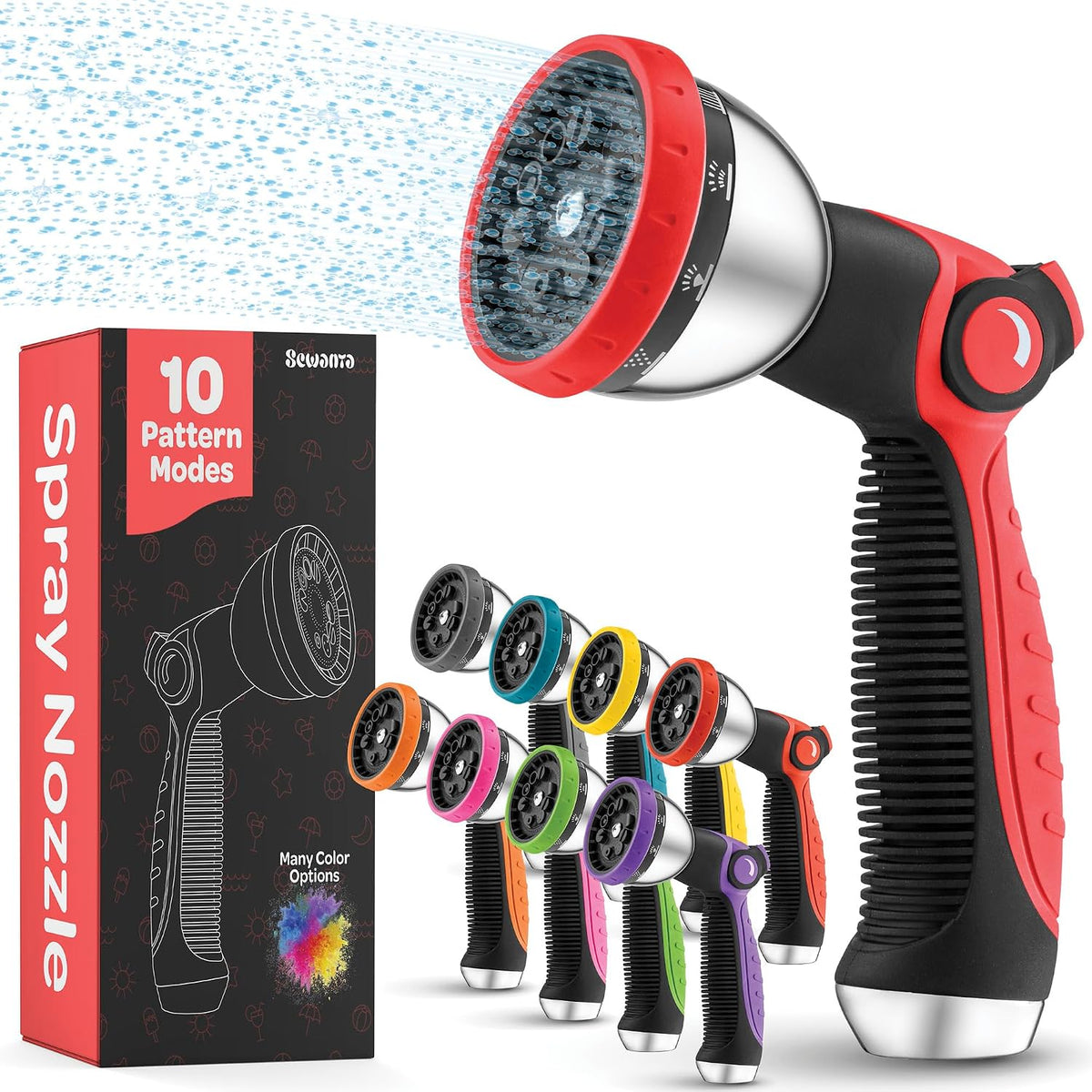 Hose Nozzle [Purple] Heavy Duty Hose Sprayer With 10 Adjustable Watering Patterns. Thumb Control Design, Comfortable Ergonomic Grip, Garden Hose Nozzle for Watering Plants & Lawns/Fun showers/Cleaning