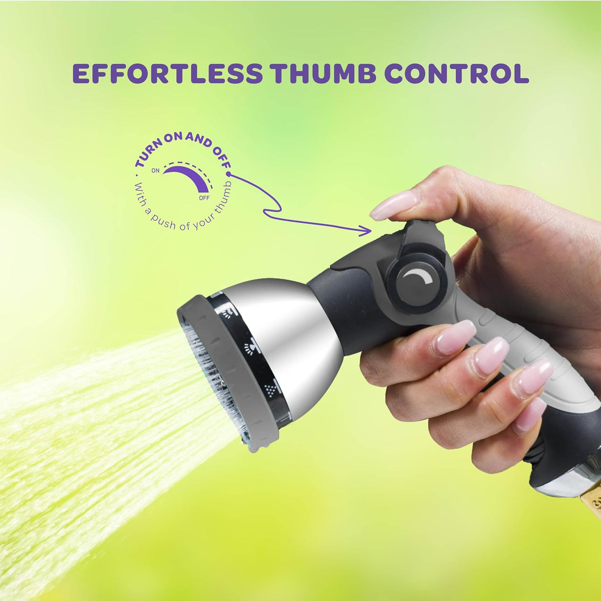 Hose Nozzle [Purple] Heavy Duty Hose Sprayer With 10 Adjustable Watering Patterns. Thumb Control Design, Comfortable Ergonomic Grip, Garden Hose Nozzle for Watering Plants & Lawns/Fun showers/Cleaning