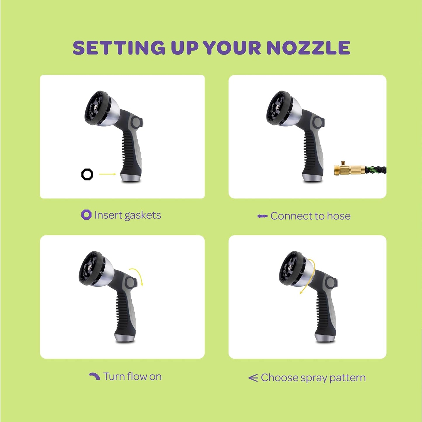 Hose Nozzle [Purple] Heavy Duty Hose Sprayer With 10 Adjustable Watering Patterns. Thumb Control Design, Comfortable Ergonomic Grip, Garden Hose Nozzle for Watering Plants & Lawns/Fun showers/Cleaning