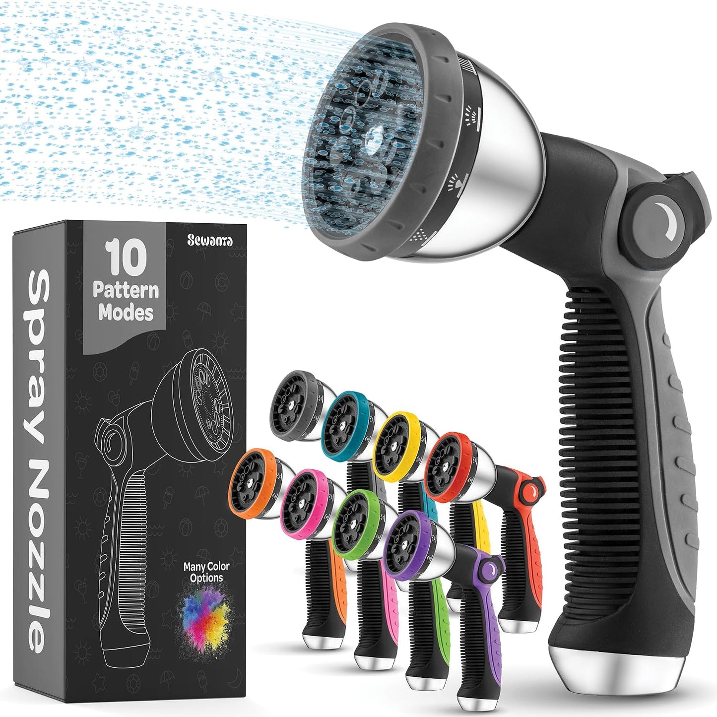 Hose Nozzle [Purple] Heavy Duty Hose Sprayer With 10 Adjustable Watering Patterns. Thumb Control Design, Comfortable Ergonomic Grip, Garden Hose Nozzle for Watering Plants & Lawns/Fun showers/Cleaning