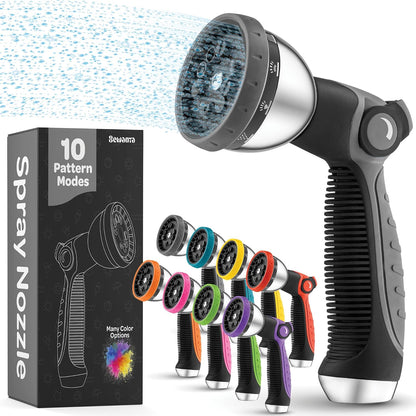 Hose Nozzle [Purple] Heavy Duty Hose Sprayer With 10 Adjustable Watering Patterns. Thumb Control Design, Comfortable Ergonomic Grip, Garden Hose Nozzle for Watering Plants & Lawns/Fun showers/Cleaning