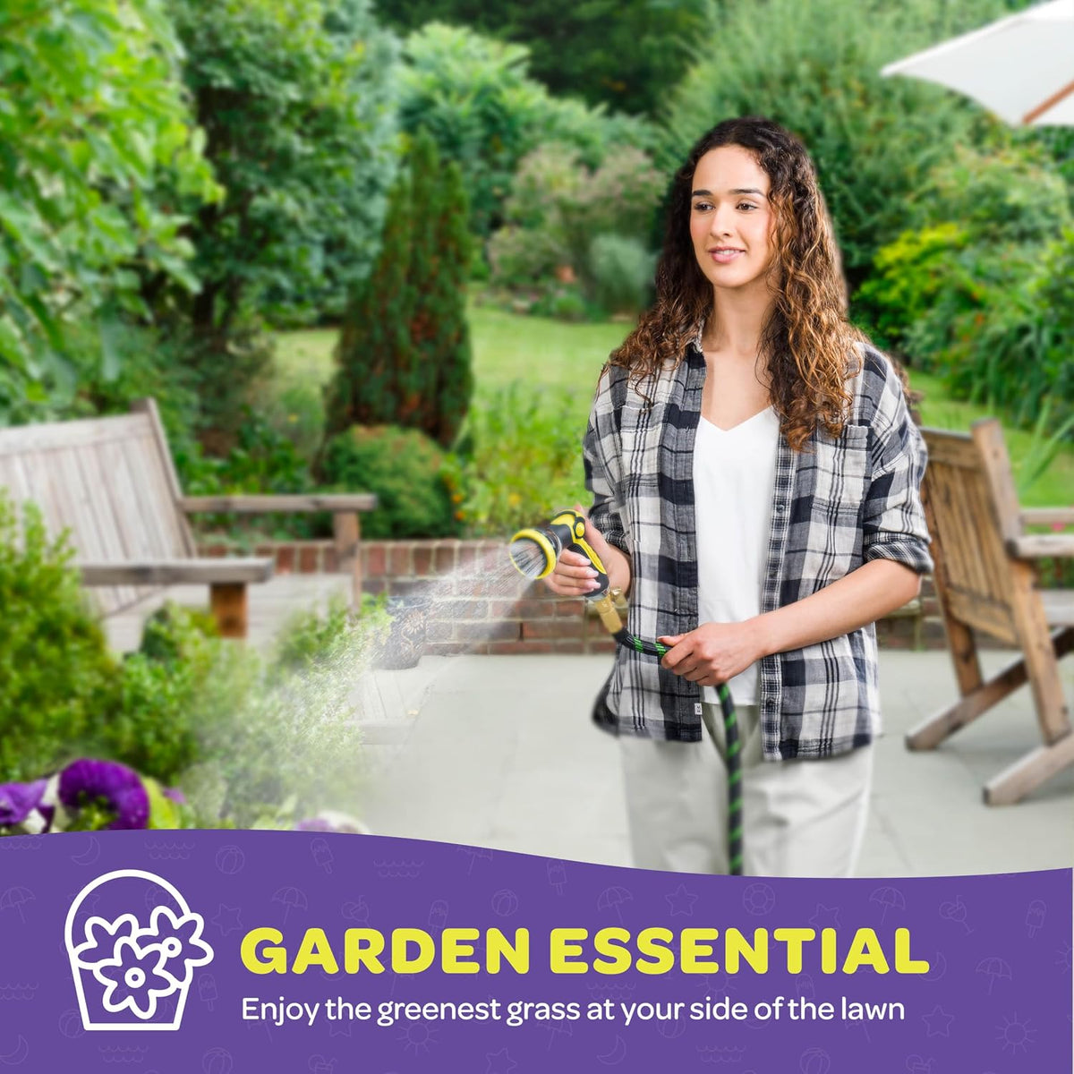 Hose Nozzle [Purple] Heavy Duty Hose Sprayer With 10 Adjustable Watering Patterns. Thumb Control Design, Comfortable Ergonomic Grip, Garden Hose Nozzle for Watering Plants & Lawns/Fun showers/Cleaning
