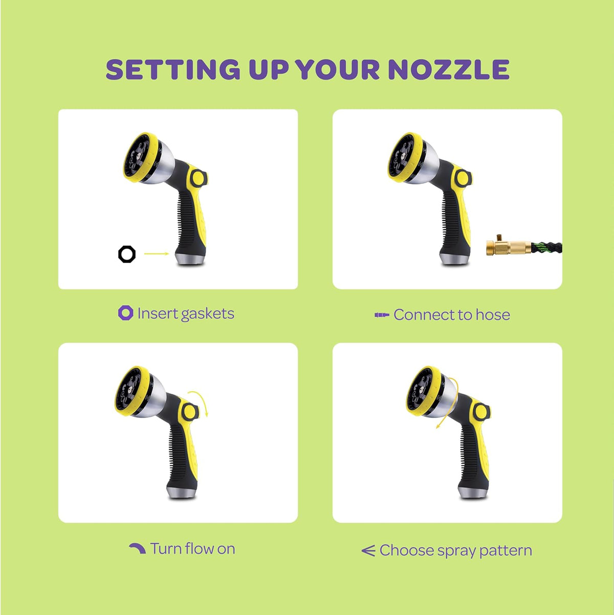 Hose Nozzle [Purple] Heavy Duty Hose Sprayer With 10 Adjustable Watering Patterns. Thumb Control Design, Comfortable Ergonomic Grip, Garden Hose Nozzle for Watering Plants & Lawns/Fun showers/Cleaning