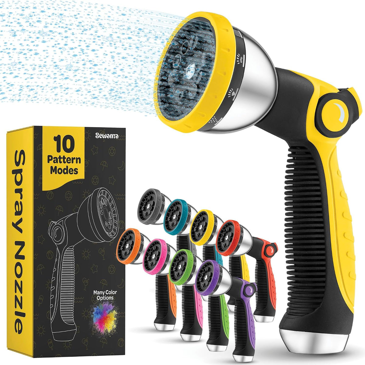 Hose Nozzle [Purple] Heavy Duty Hose Sprayer With 10 Adjustable Watering Patterns. Thumb Control Design, Comfortable Ergonomic Grip, Garden Hose Nozzle for Watering Plants & Lawns/Fun showers/Cleaning