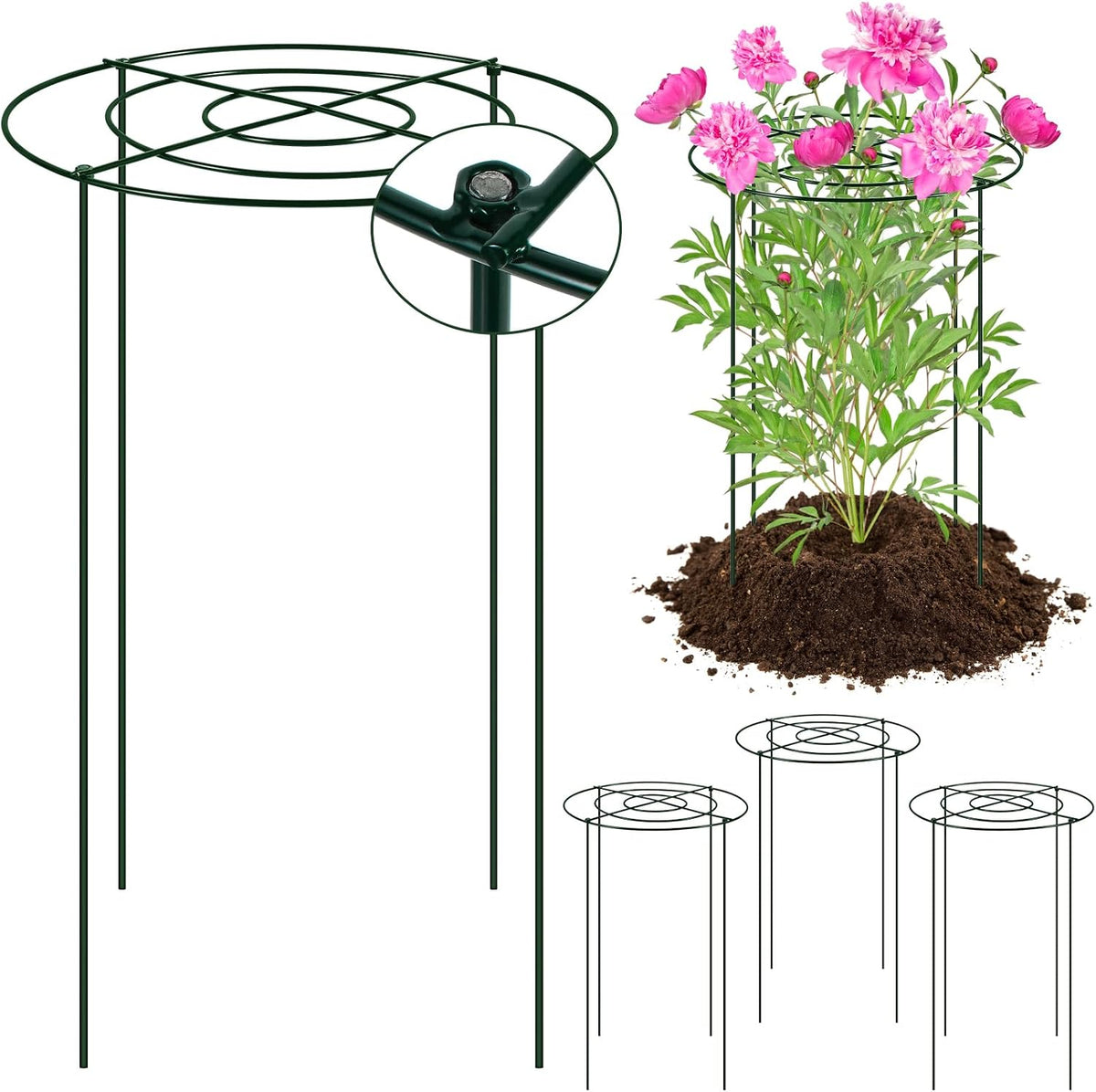 4PCS 11.8" D x 19.7" H Peony Cages and Supports, Peony Cage, Peony Support, Heavy Duty Metal Plant Supports for Outdoor Plants for Peony, Hydrangea, Rose and Other Tall Flowering Plants
