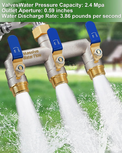 3 Way Hose Splitter Heavy Duty, Garden Hose Splitter with 3 Long Handle, Full Flow Brass Nickel Plated Water Hose T Spigot Splitter Adapter Connector, 3/4 - Inch GHT Thread (Black)