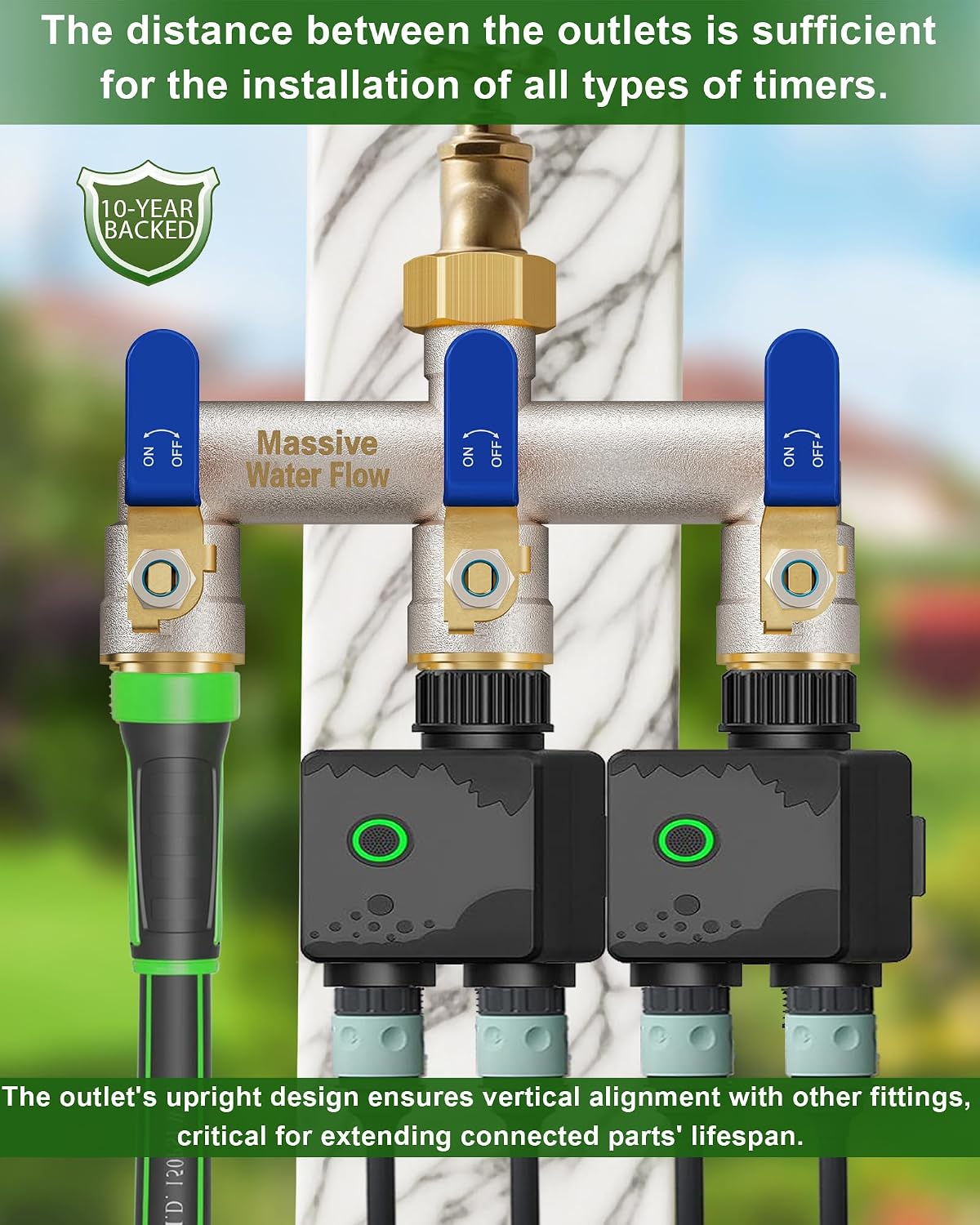3 Way Hose Splitter Heavy Duty, Garden Hose Splitter with 3 Long Handle, Full Flow Brass Nickel Plated Water Hose T Spigot Splitter Adapter Connector, 3/4 - Inch GHT Thread (Black)