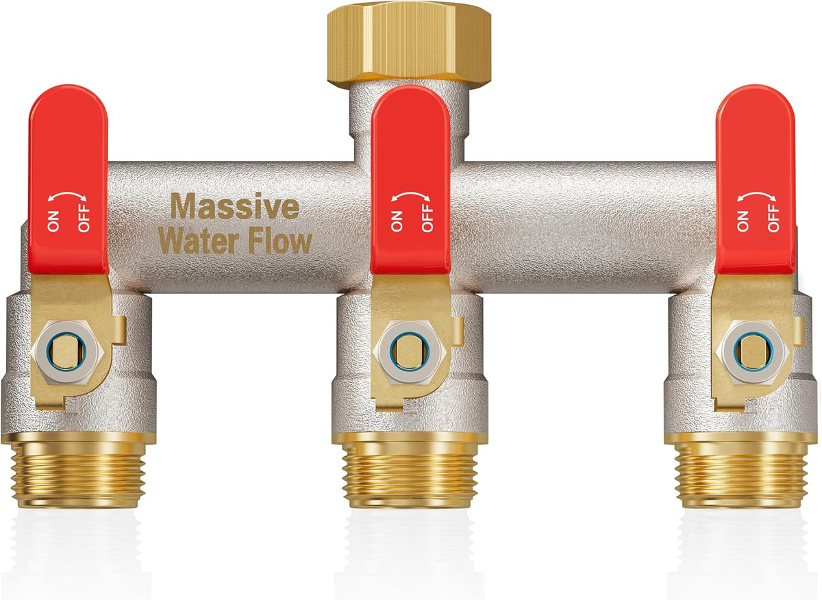 3 Way Hose Splitter Heavy Duty, Garden Hose Splitter with 3 Long Handle, Full Flow Brass Nickel Plated Water Hose T Spigot Splitter Adapter Connector, 3/4 - Inch GHT Thread (Black)