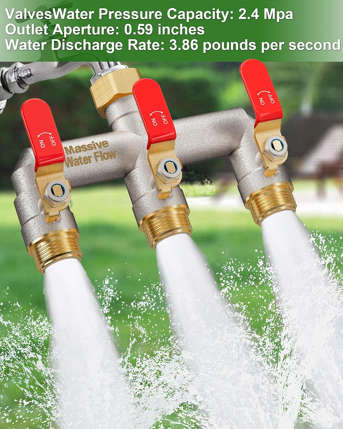 3 Way Hose Splitter Heavy Duty, Garden Hose Splitter with 3 Long Handle, Full Flow Brass Nickel Plated Water Hose T Spigot Splitter Adapter Connector, 3/4 - Inch GHT Thread (Black)