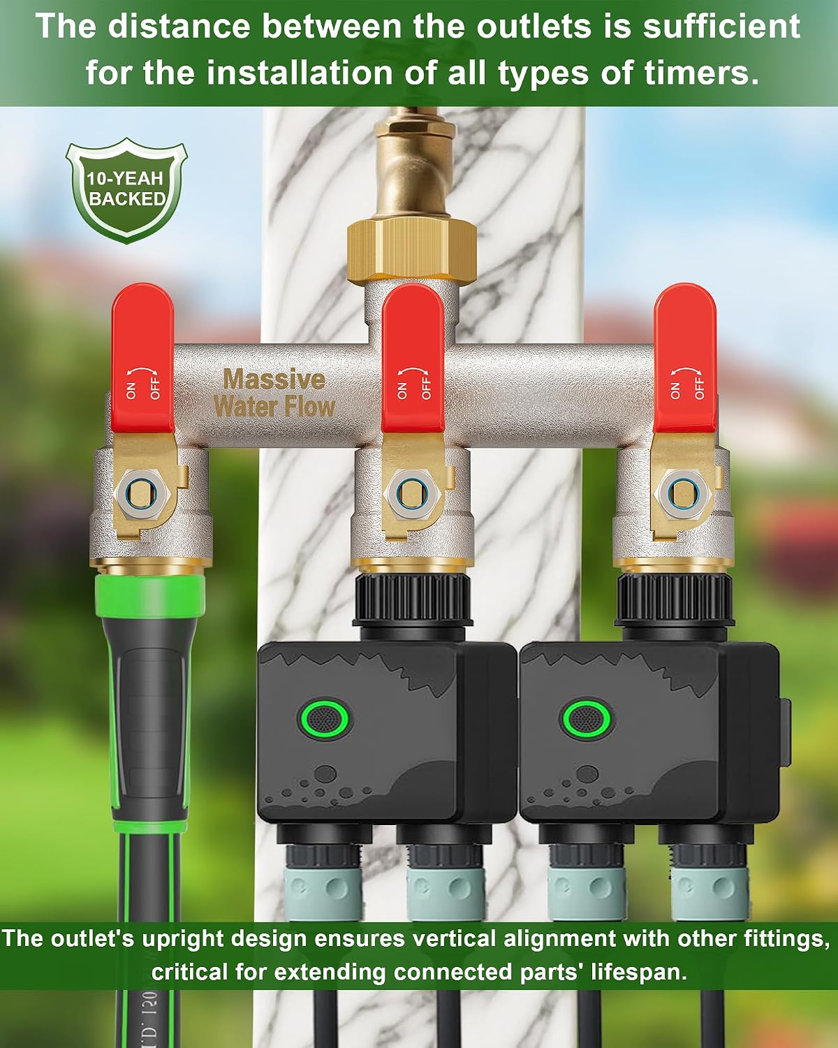 3 Way Hose Splitter Heavy Duty, Garden Hose Splitter with 3 Long Handle, Full Flow Brass Nickel Plated Water Hose T Spigot Splitter Adapter Connector, 3/4 - Inch GHT Thread (Black)