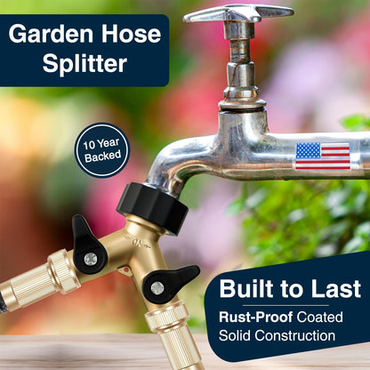 Heavy Duty Brass Garden Hose Splitter 2 Way for Water Spigot