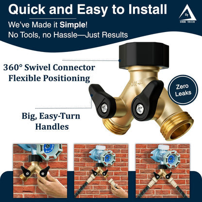 Heavy Duty Brass Garden Hose Splitter 2 Way for Water Spigot