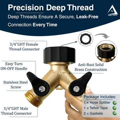 Heavy Duty Brass Garden Hose Splitter 2 Way for Water Spigot