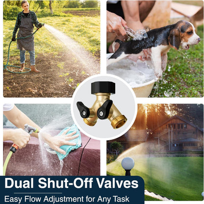 Heavy Duty Brass Garden Hose Splitter 2 Way for Water Spigot