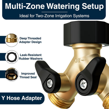 Heavy Duty Brass Garden Hose Splitter 2 Way for Water Spigot
