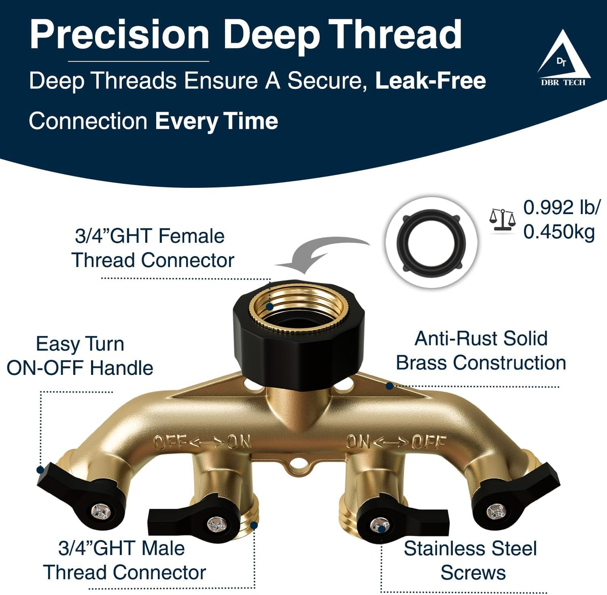 Heavy Duty Brass Garden Hose Splitter 2 Way for Water Spigot