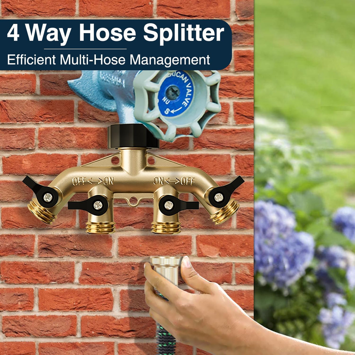Heavy Duty Brass Garden Hose Splitter 2 Way for Water Spigot