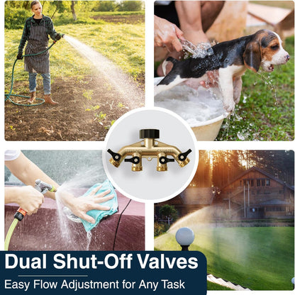 Heavy Duty Brass Garden Hose Splitter 2 Way for Water Spigot