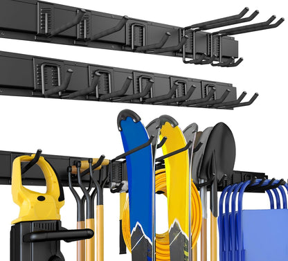 48" Garage Tool Organizer Wall Mount, 440lbs Garden Garage Storage Garage Organization with Adjustable Heavy Duty Hanging Hooks, Yard Rack Hanger System Shovel Rake Broom Ladder Holder, Men Gift