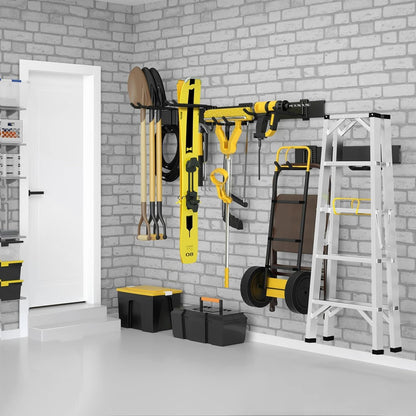 48" Garage Tool Organizer Wall Mount, 440lbs Garden Garage Storage Garage Organization with Adjustable Heavy Duty Hanging Hooks, Yard Rack Hanger System Shovel Rake Broom Ladder Holder, Men Gift