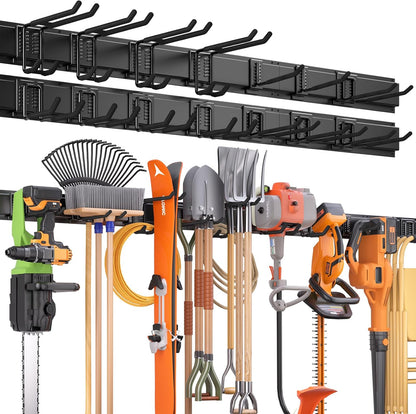 48" Garage Tool Organizer Wall Mount, 440lbs Garden Garage Storage Garage Organization with Adjustable Heavy Duty Hanging Hooks, Yard Rack Hanger System Shovel Rake Broom Ladder Holder, Men Gift