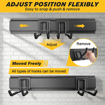 48" Garage Tool Organizer Wall Mount, 440lbs Garden Garage Storage Garage Organization with Adjustable Heavy Duty Hanging Hooks, Yard Rack Hanger System Shovel Rake Broom Ladder Holder, Men Gift