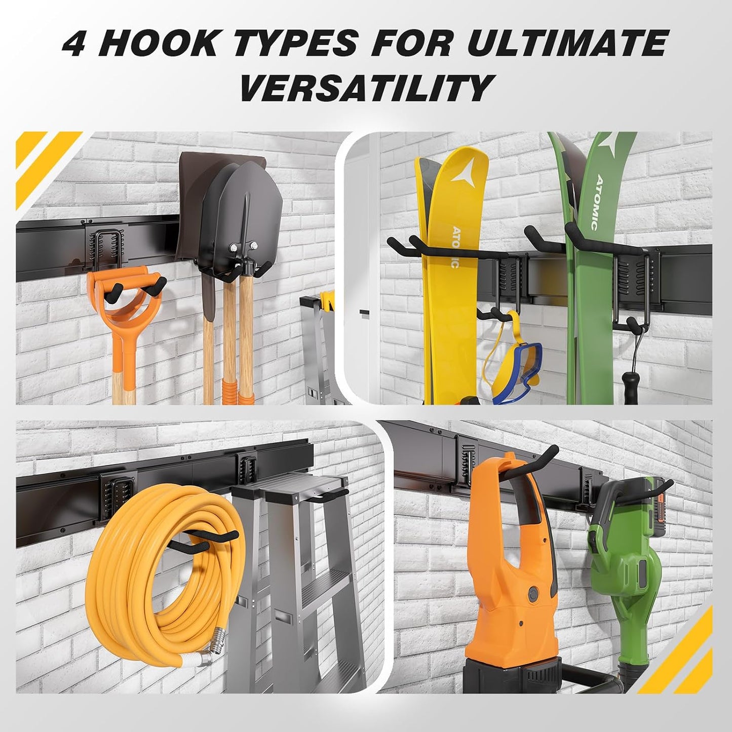48" Garage Tool Organizer Wall Mount, 440lbs Garden Garage Storage Garage Organization with Adjustable Heavy Duty Hanging Hooks, Yard Rack Hanger System Shovel Rake Broom Ladder Holder, Men Gift