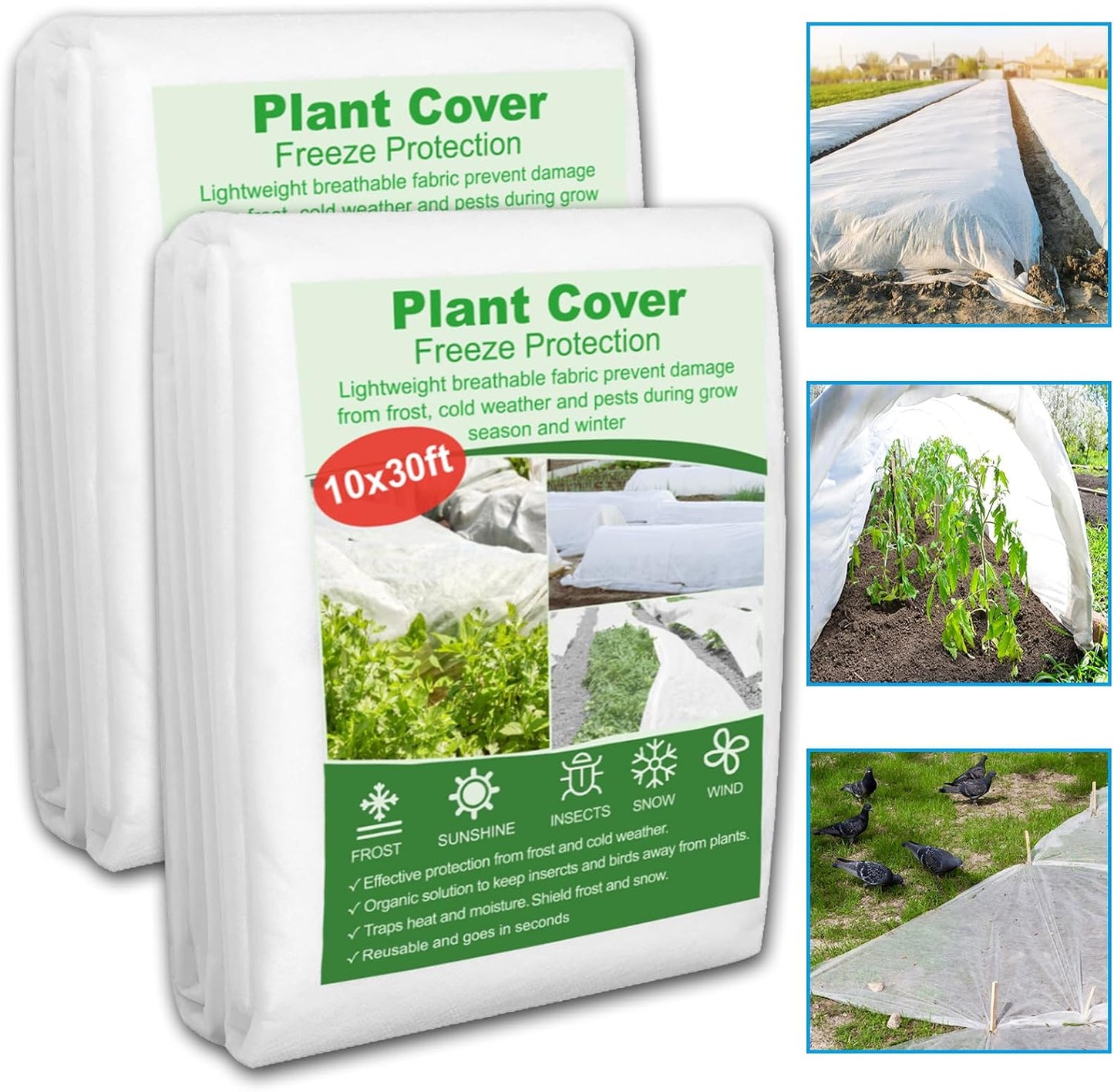2 Pack 10 x 30ft Plant Covers Freeze Protection 1.2oz Frost Cloth