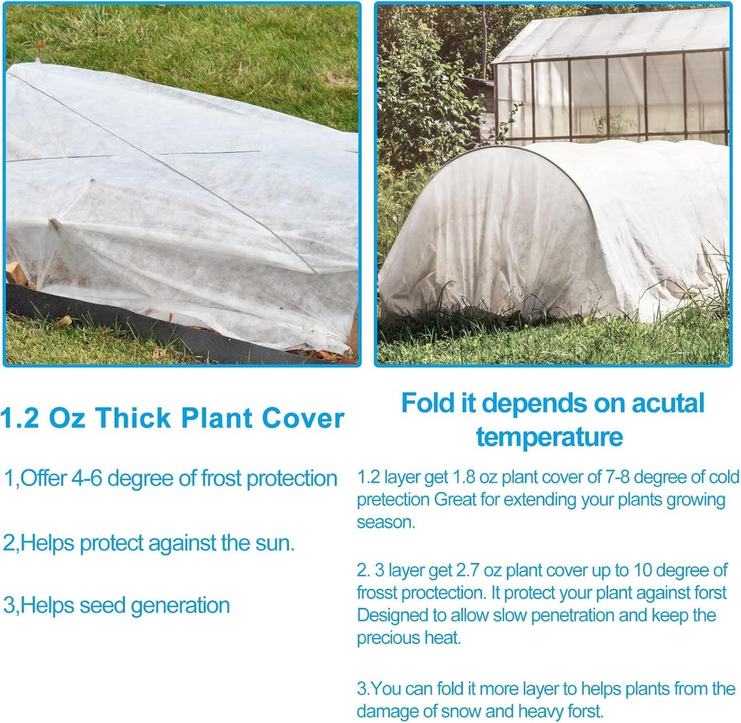 2 Pack 10 x 30ft Plant Covers Freeze Protection 1.2oz Frost Cloth