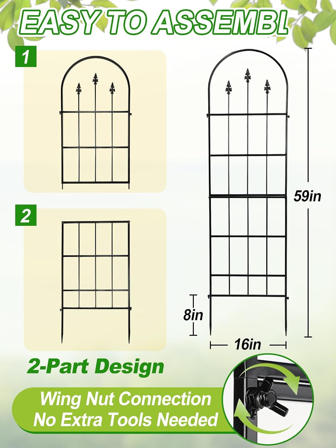 2 Pack Garden Trellis for Climbing Plants Outdoor, 16'' W x 59" H
