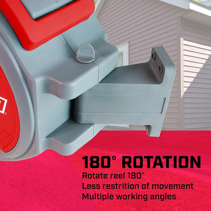 5999: 65 ft. Retractable Garden Hose Reel, Wall Mounted Heavy-Duty Case and 180° Swivel Frame Mount, Auto Retract and Locking Hose, w/ 10 Position Metal Garden Hose Spray Nozzle