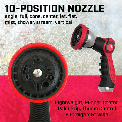 5999: 65 ft. Retractable Garden Hose Reel, Wall Mounted Heavy-Duty Case and 180° Swivel Frame Mount, Auto Retract and Locking Hose, w/ 10 Position Metal Garden Hose Spray Nozzle