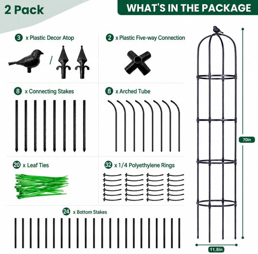 2 Pack 6 ft Garden Obelisk Trellis for Climbing Plants Outdoor