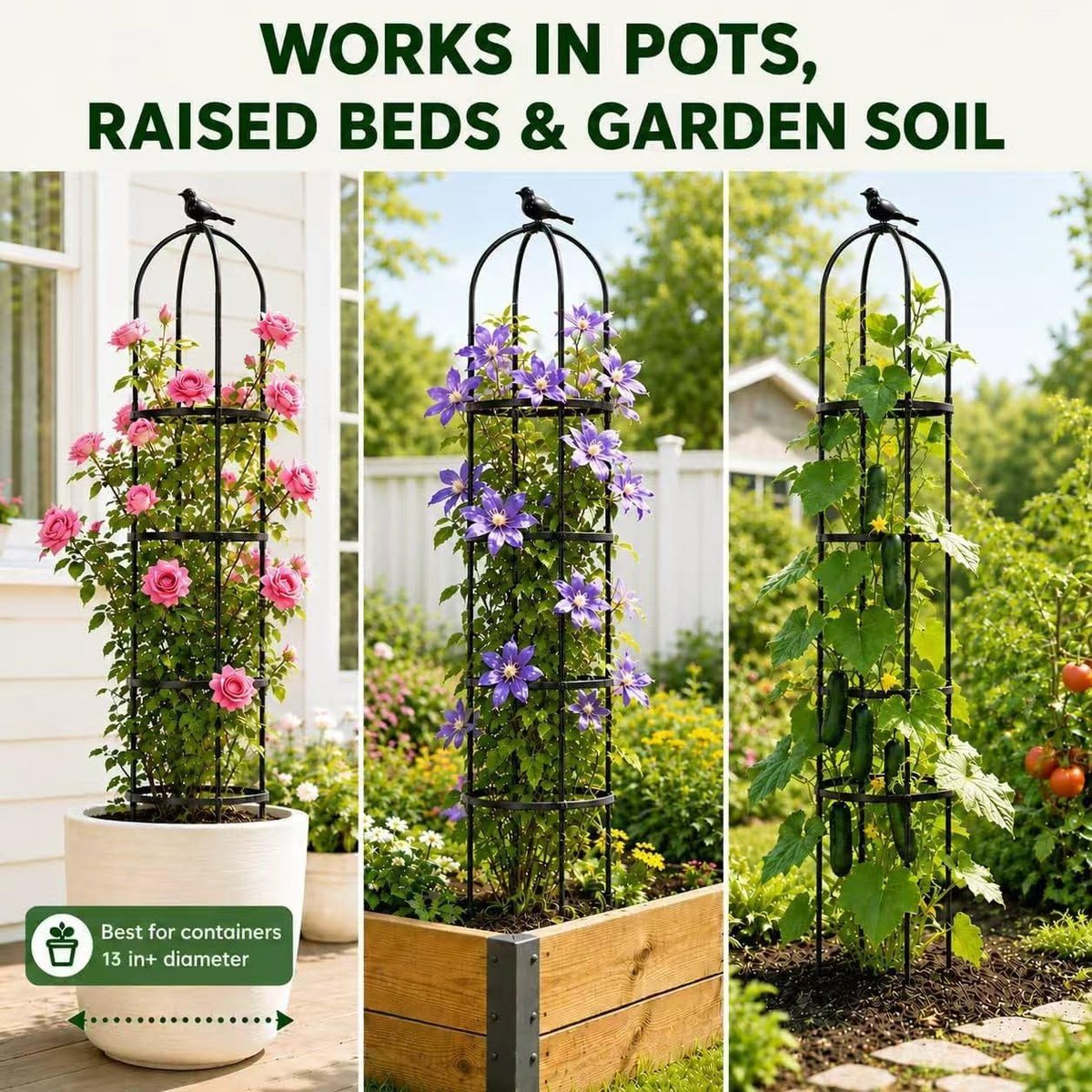 2 Pack 6 ft Garden Obelisk Trellis for Climbing Plants Outdoor